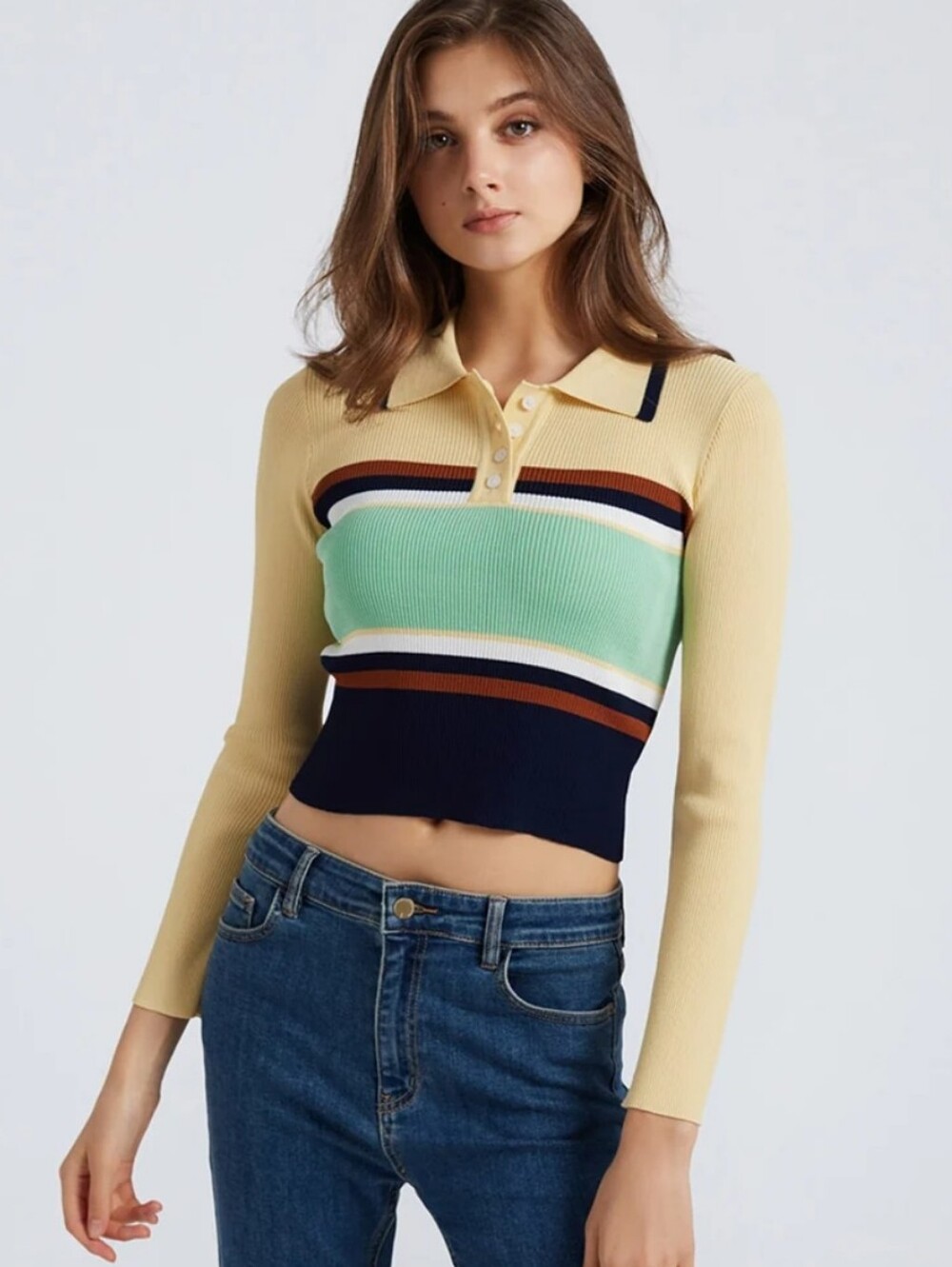 Urban Revivo Striped Long Sleeve Crop Top